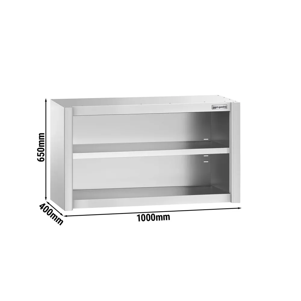 Стенен шкаф от неръждаема стомана PREMIUM - 1000x400mm - без врати (отворен) - 650mm височина