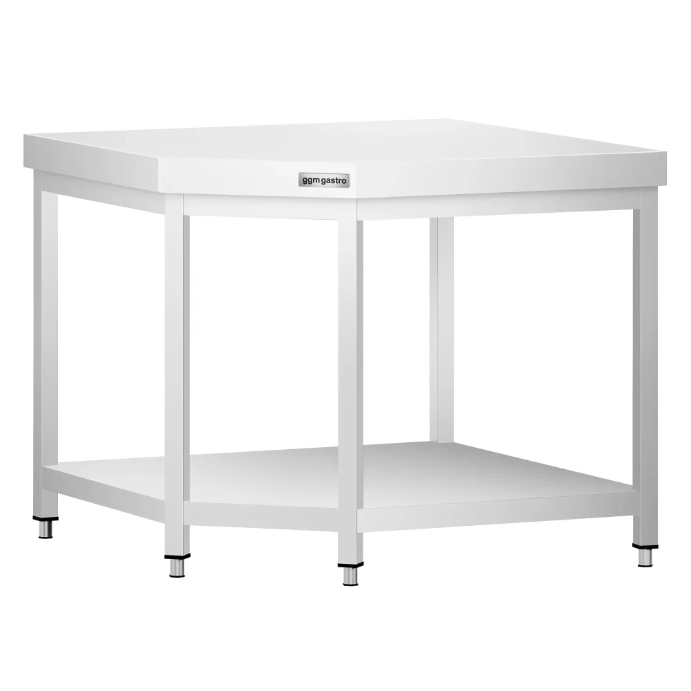 Ъглова работна маса от неръждаема стомана PREMIUM - 1000x600mm - с основен рафт