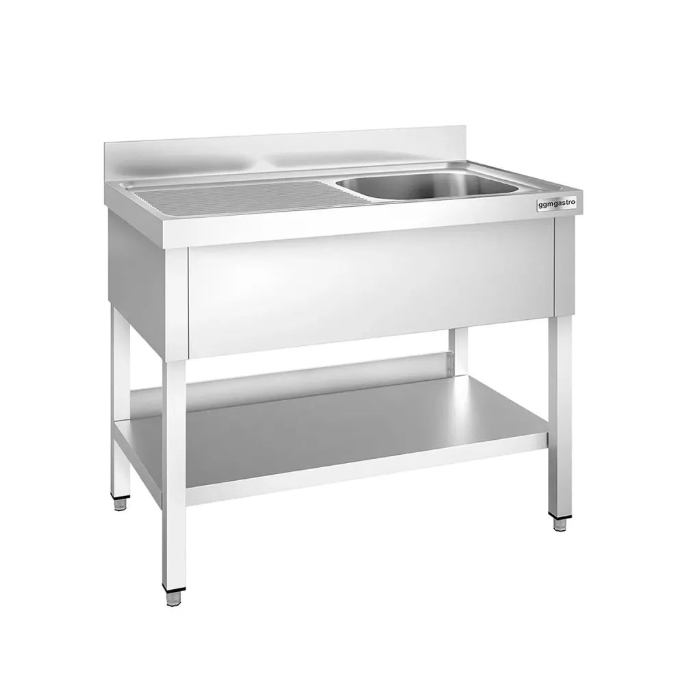 Професионална мивка от неръждаема стомана PREMIUM - 1000x600mm - с долен рафт - с 1 корито вдясно