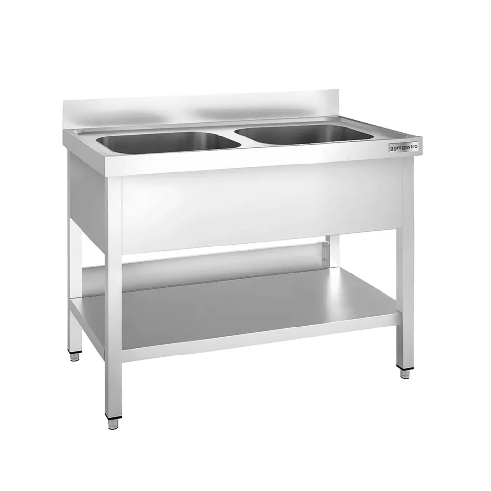 Професионална мивка от неръждаема стомана PREMIUM - 1000x600mm - с долен рафт - с 2 корита централно