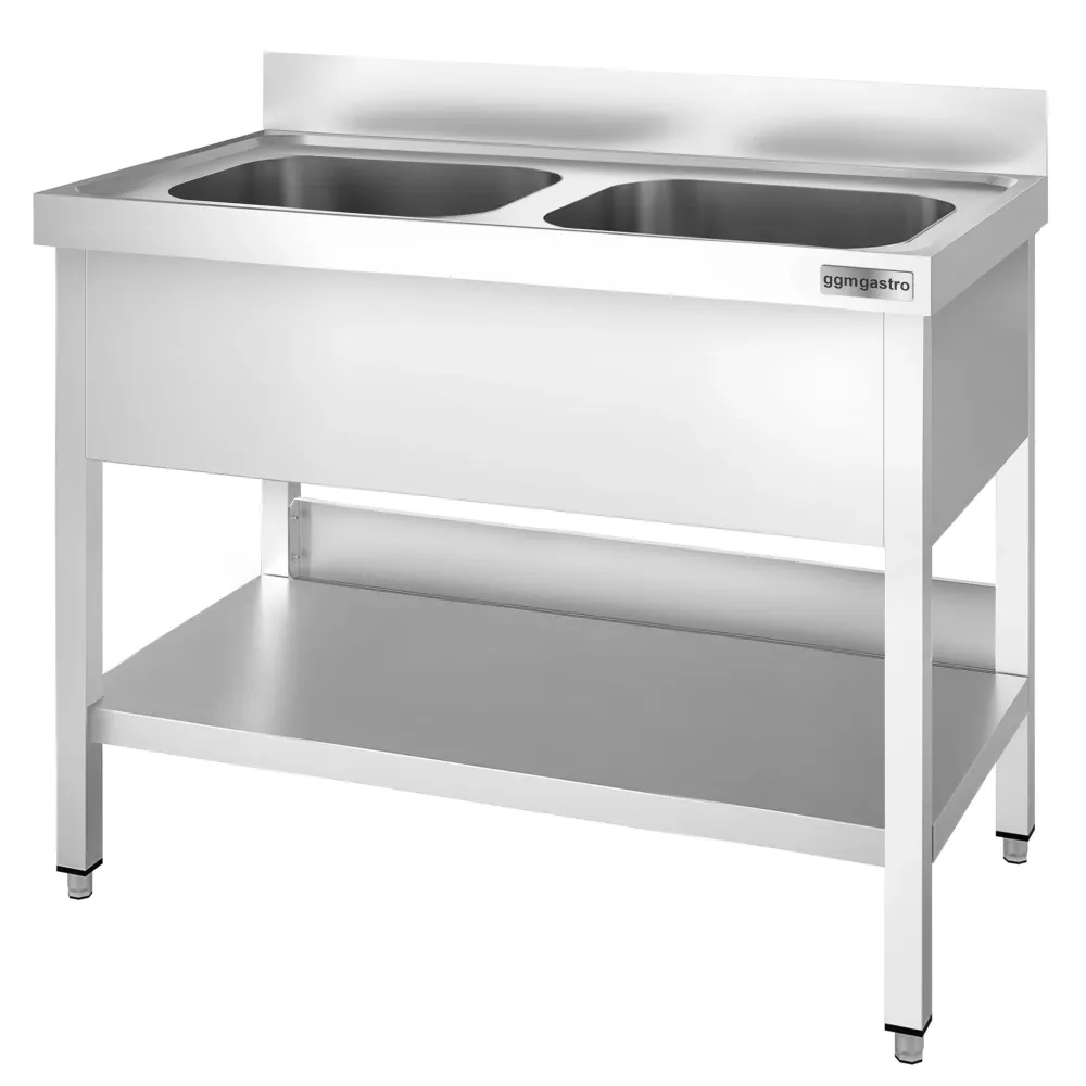 Професионална мивка от неръждаема стомана PREMIUM - 1000x600mm - с долен рафт - с 2 корита централно