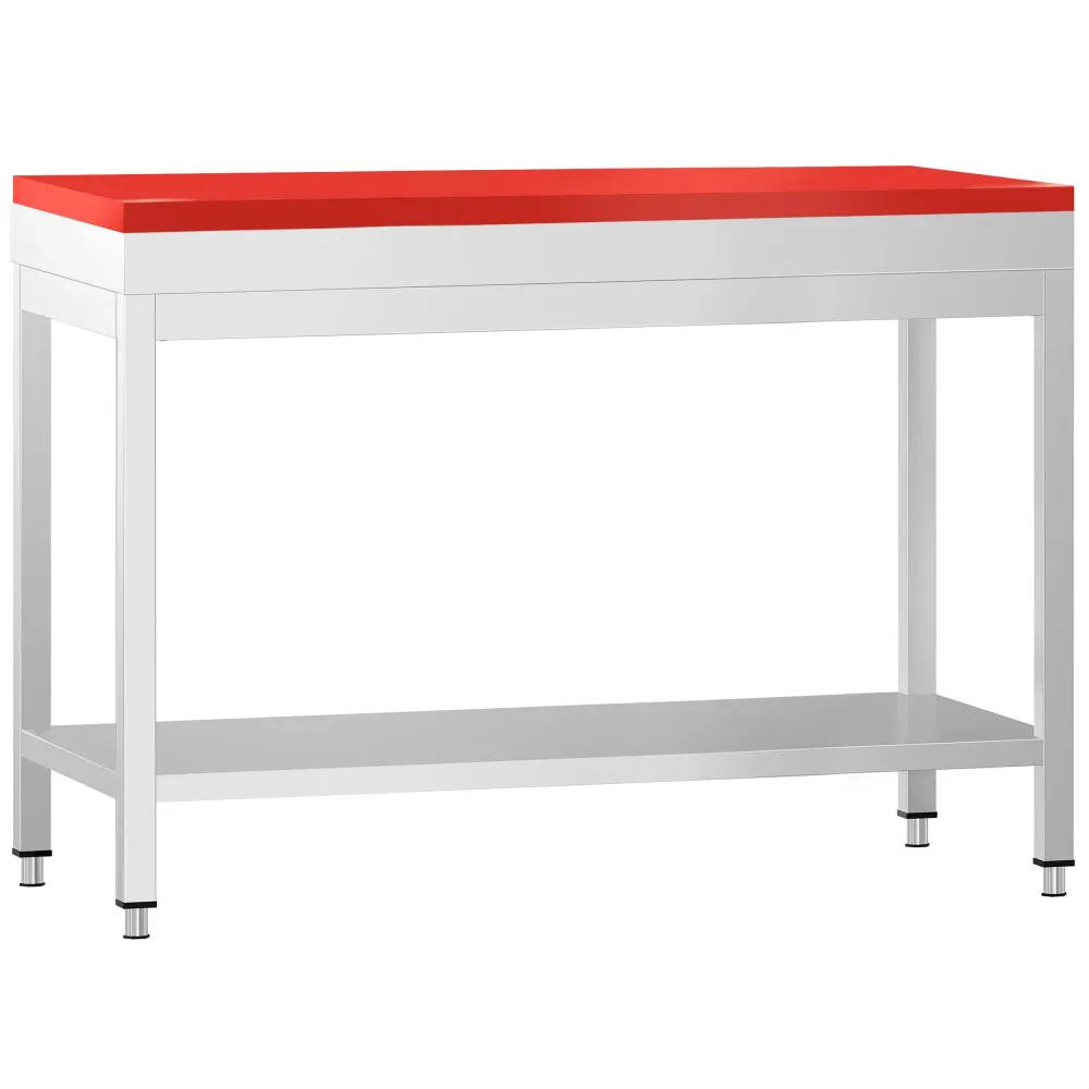 Маса от неръждаема стомана PREMIUM - 1000x600mm - с основен рафт - с включена дъска за рязане - червена