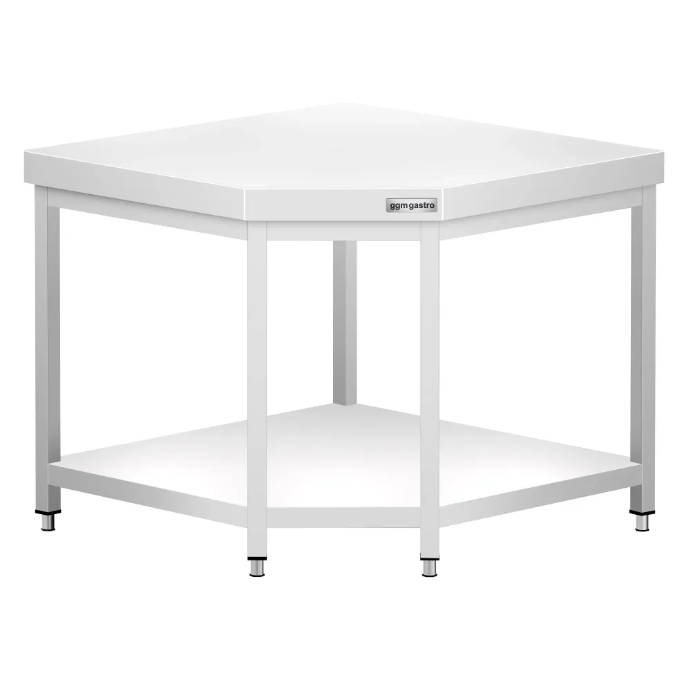 Ъглова работна маса от неръждаема стомана PREMIUM - 1000x700mm - с основен рафт