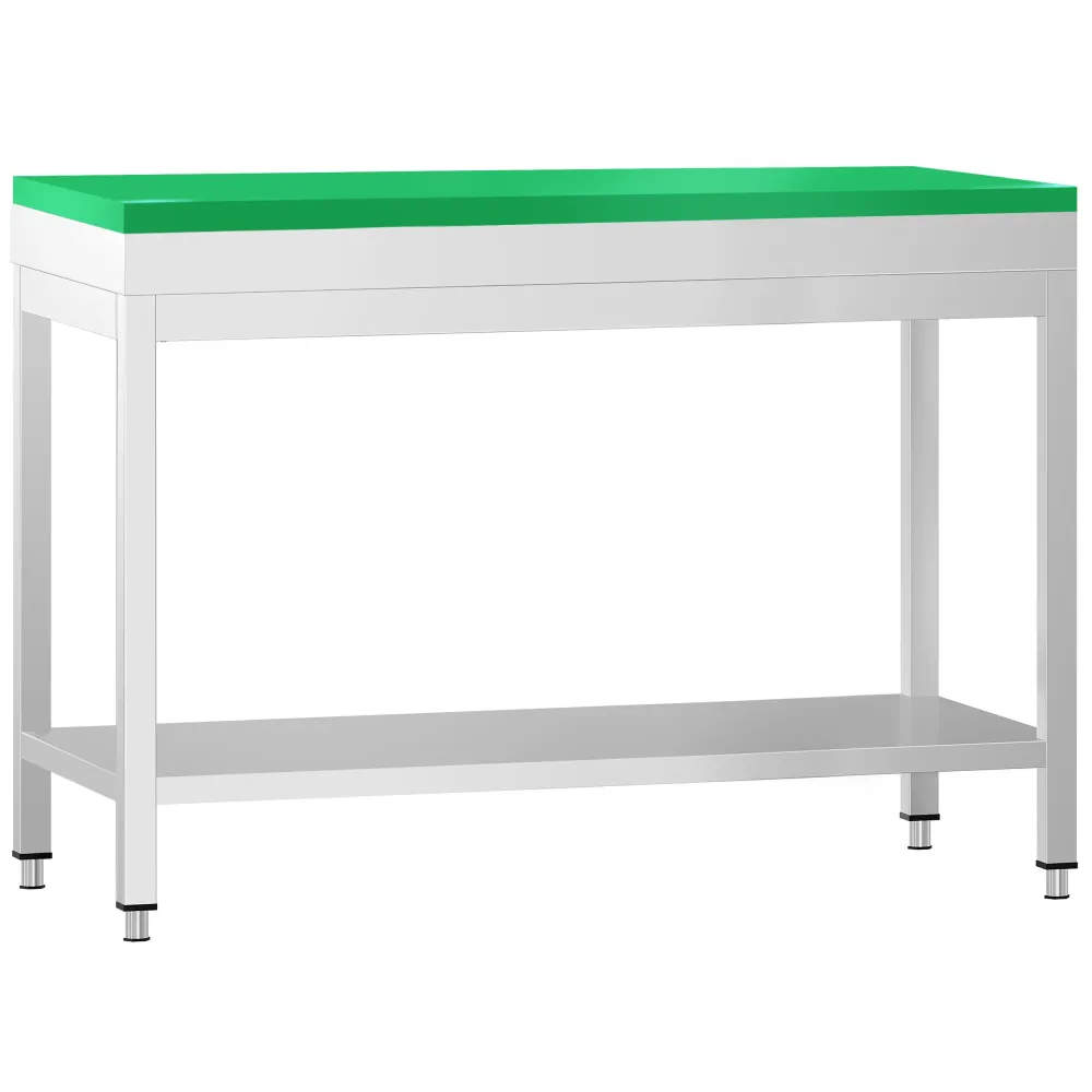 Маса от неръждаема стомана PREMIUM - 1000x700mm - с основен рафт - с включена дъска за рязане - зелена