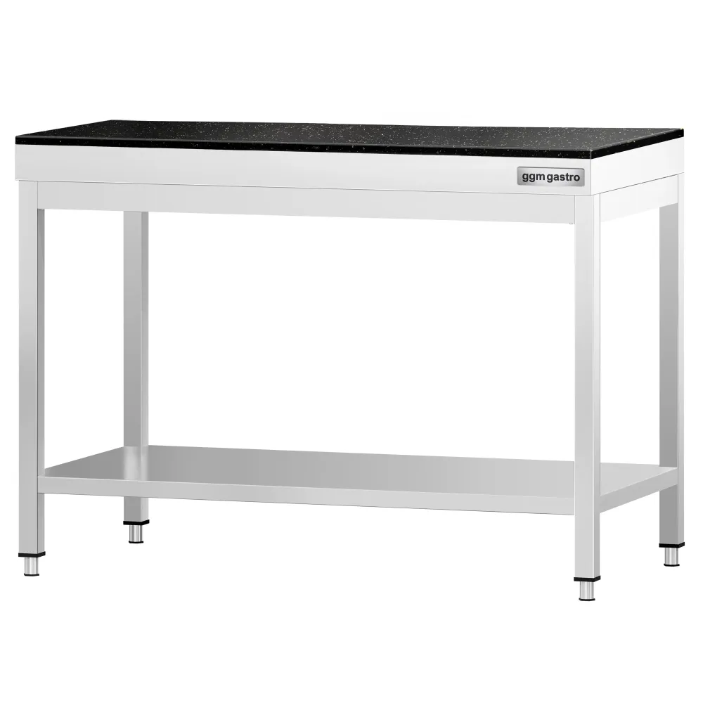 Маса от неръждаема стомана PREMIUM - 1000x700mm - с основен рафт - с включен плот от гранит