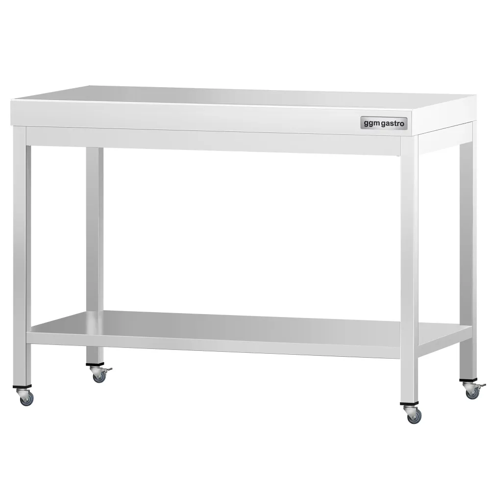 Работна маса PREMIUM от неръждаема стомана - 1000x700mm - с основа и колелца