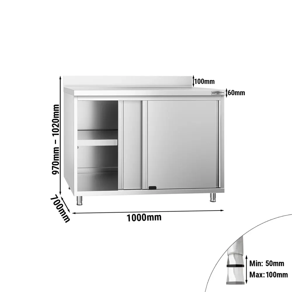 Професионален Работен шкаф от неръждаема стомана PREMIUM - 1000x700mm - с плъзгащи се врати & Борд