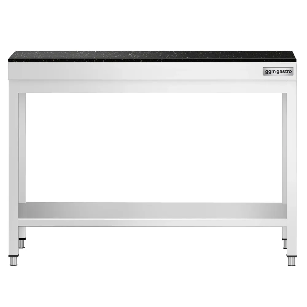 Маса от неръждаема стомана PREMIUM - 1000x800mm - с основен рафт - с включен плот от гранит