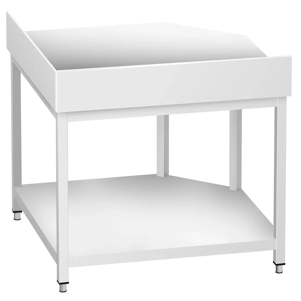 Ъглова работна маса от неръждаема стомана PREMIUM - 1150x800mm - с основен рафт и борд отзад