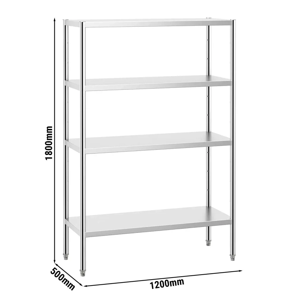 Професионален Стелаж от неръждаема стомана PREMIUM - 1200x500mm - с 4 рафта (регулируеми по височина)
