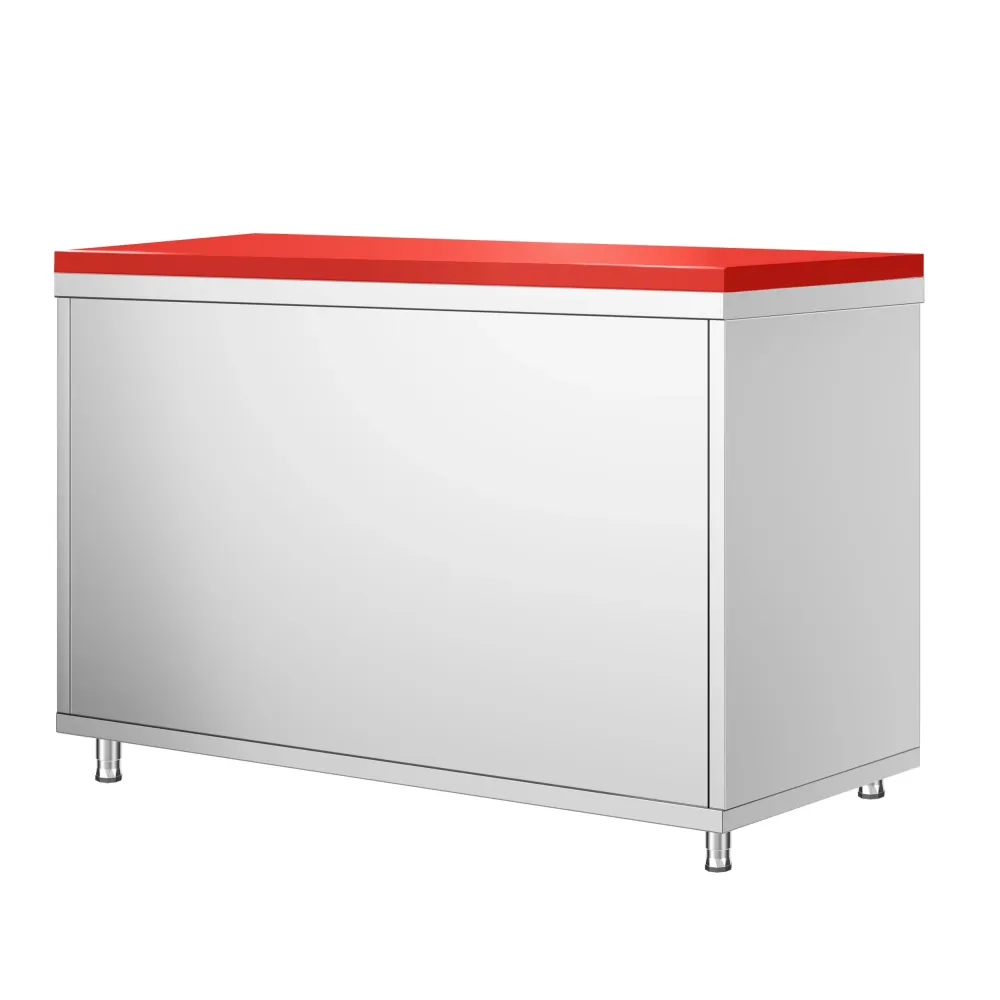 Професионален Работен шкаф от неръждаема стомана PREMIUM - 1200x600mm - с плъзгащи се врати - вкл. Дъска за рязане за меса...