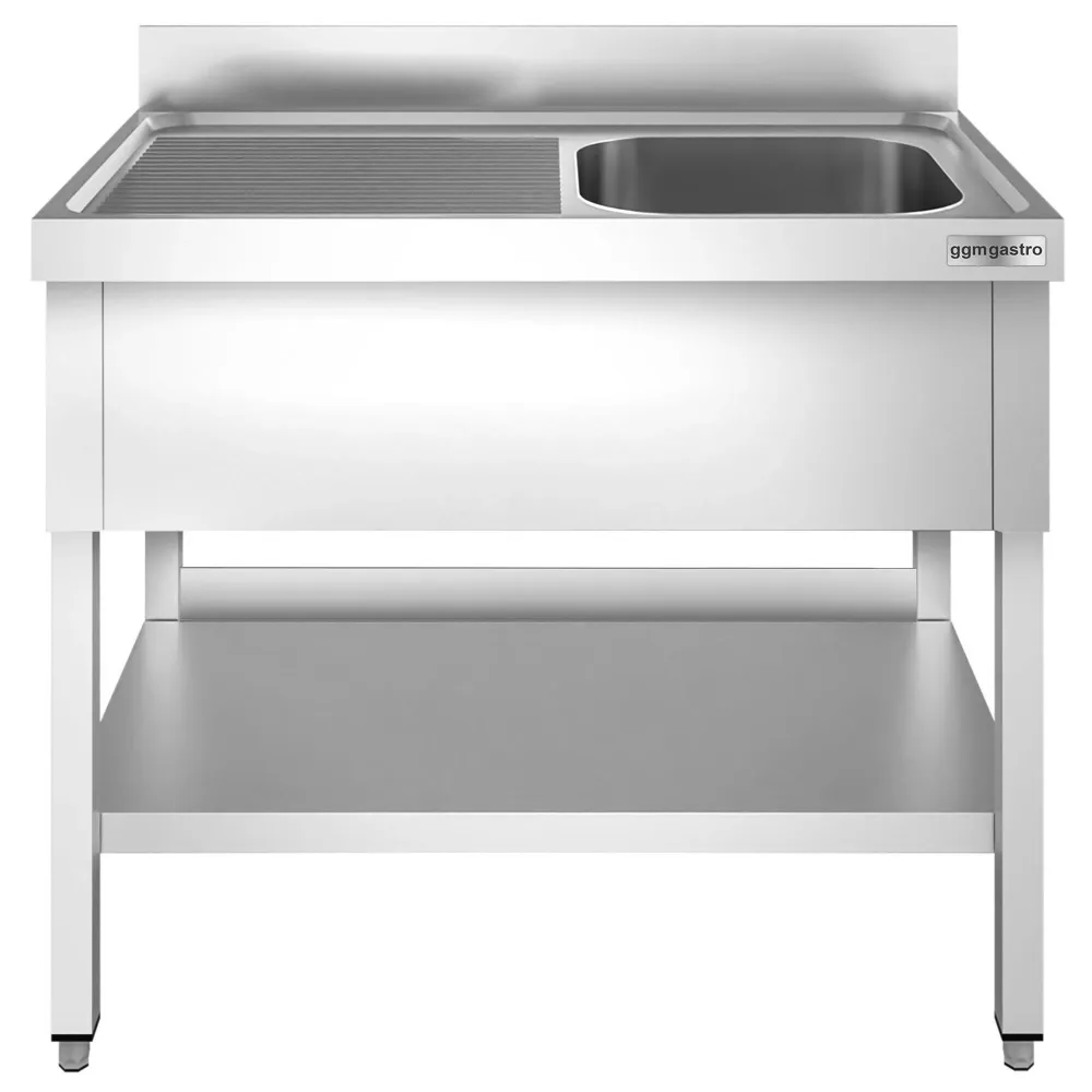 Професионална мивка от неръждаема стомана PREMIUM - 1200x600mm - с долен рафт - с 1 корито вдясно
