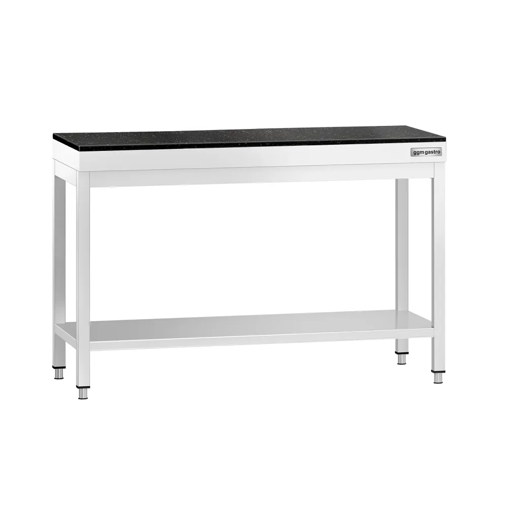 Маса от неръждаема стомана PREMIUM - 1200x600mm - с основен рафт - с включен плот от гранит