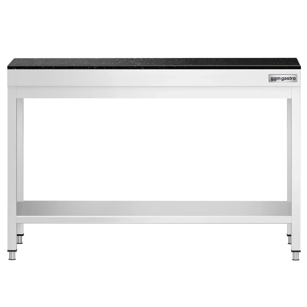 Маса от неръждаема стомана PREMIUM - 1200x600mm - с основен рафт - с включен плот от гранит