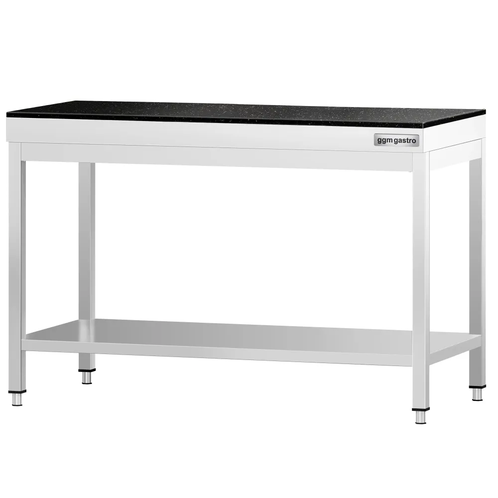Маса от неръждаема стомана PREMIUM - 1200x600mm - с основен рафт - с включен плот от гранит