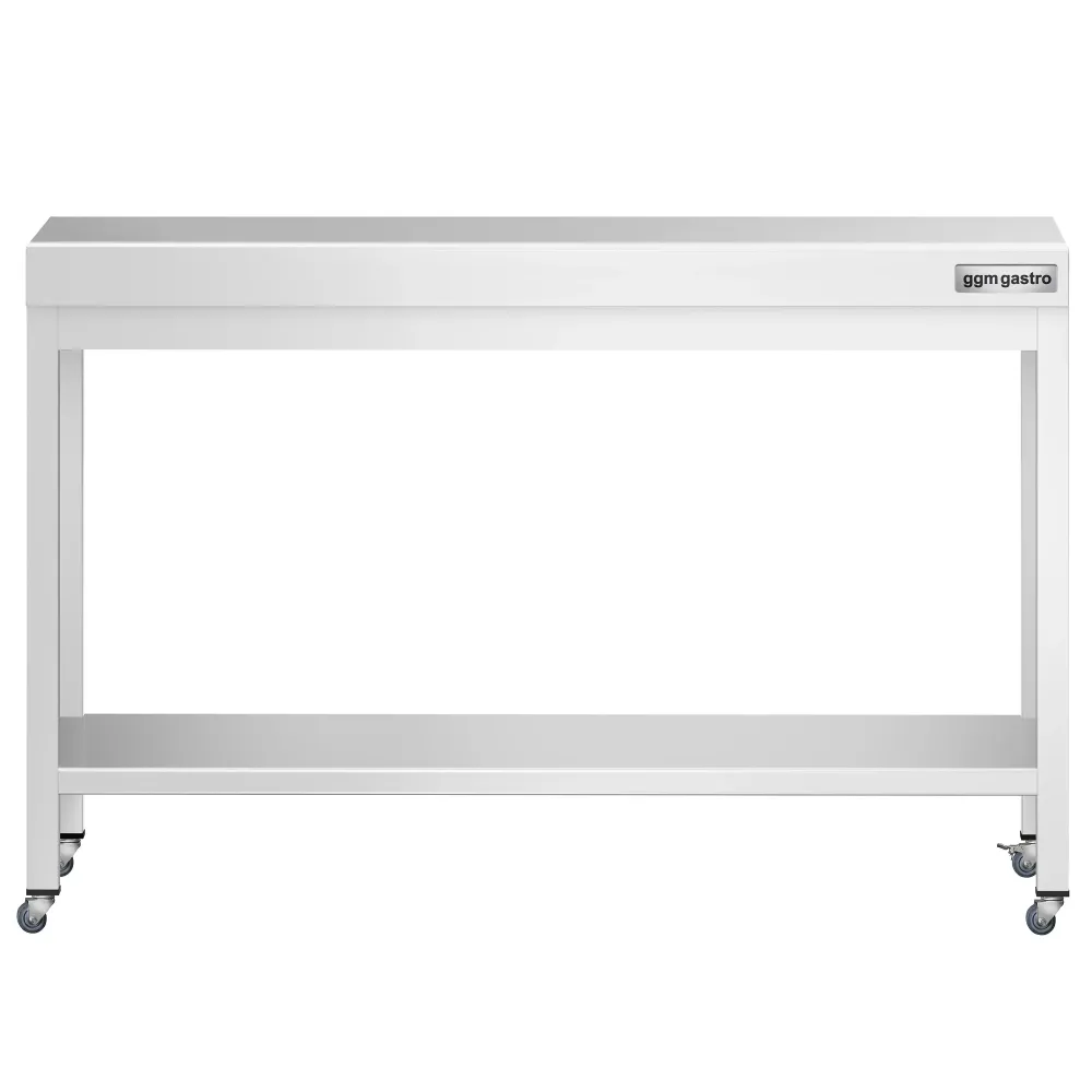 Работна маса PREMIUM от неръждаема стомана - 1200x600mm - с основа и колелца