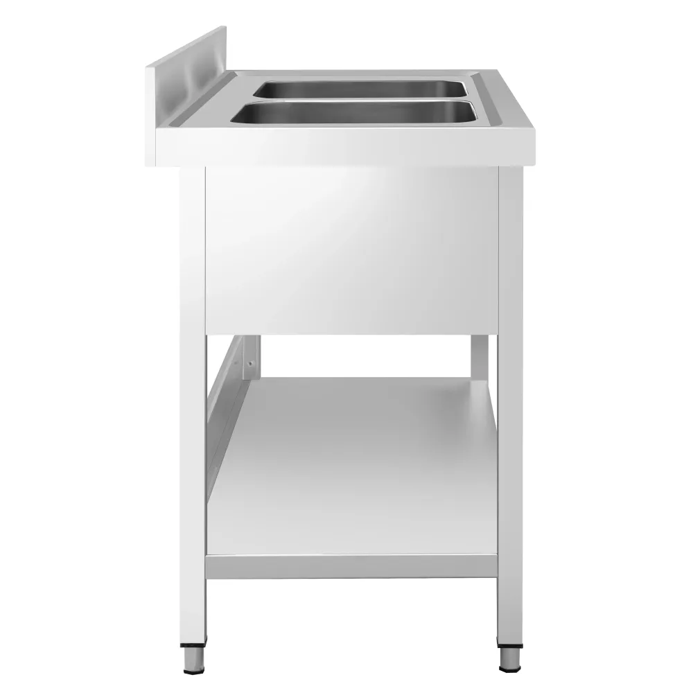 Професионална мивка от неръждаема стомана PREMIUM - 1200x600mm - с долен рафт - с 2 корита централно
