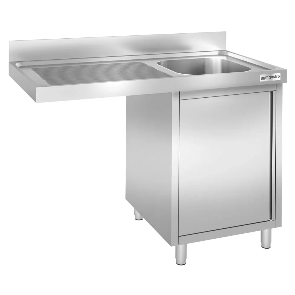 Мивка-шкаф за миялна зона PREMIUM - 1200x700mm - с 1 корито вдясно - с борд 100mm - корито 40x50cm - AISI 304