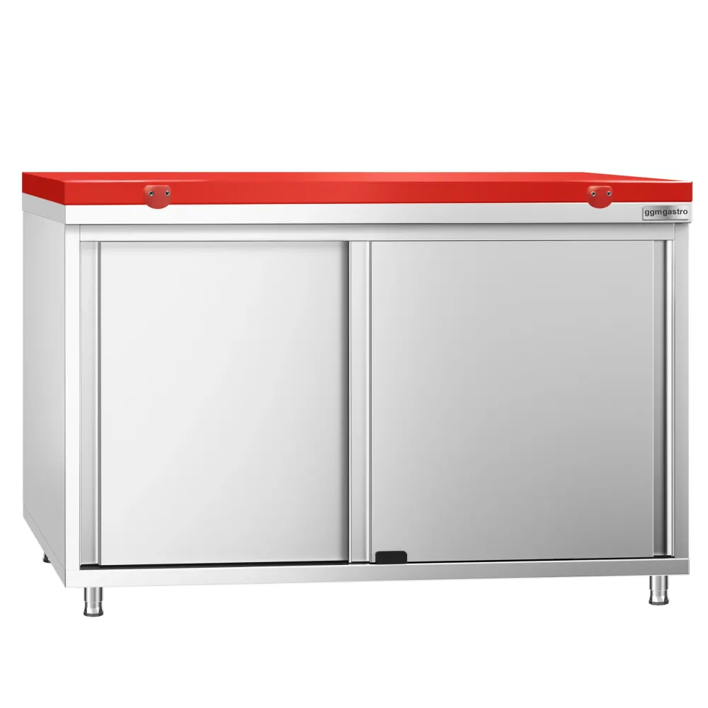 Професионален Работен шкаф от неръждаема стомана PREMIUM - 1200x700mm - с плъзгащи се врати - вкл. Дъска за рязане за меса...