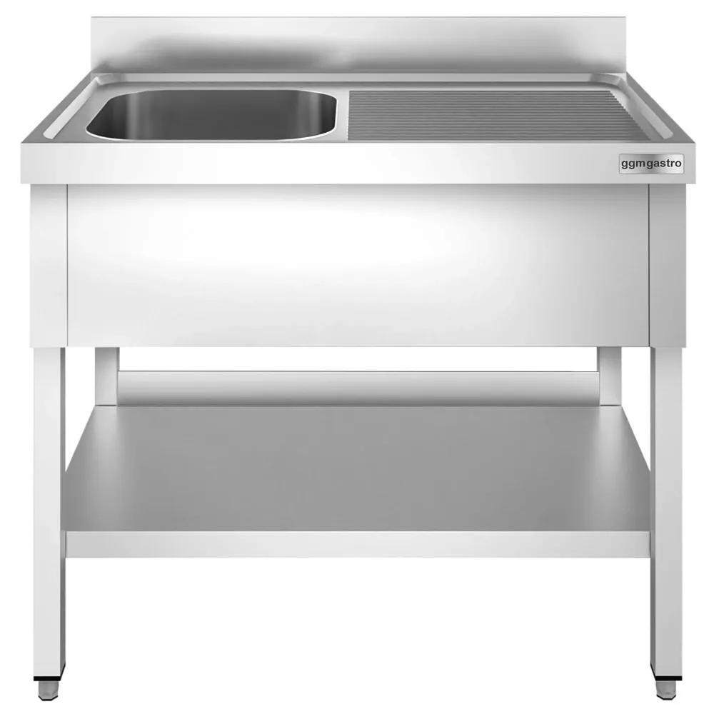 Професионална мивка от неръждаема стомана PREMIUM - 1200x700mm - с долен рафт - с 1 корито вляво