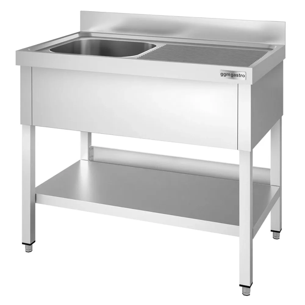 Професионална мивка от неръждаема стомана PREMIUM - 1200x700mm - с долен рафт - с 1 корито вляво