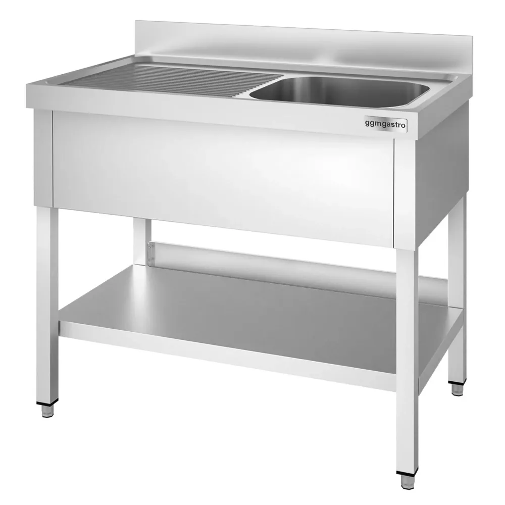 Професионална мивка от неръждаема стомана PREMIUM - 1200x700mm - с долен рафт - с 1 корито вдясно