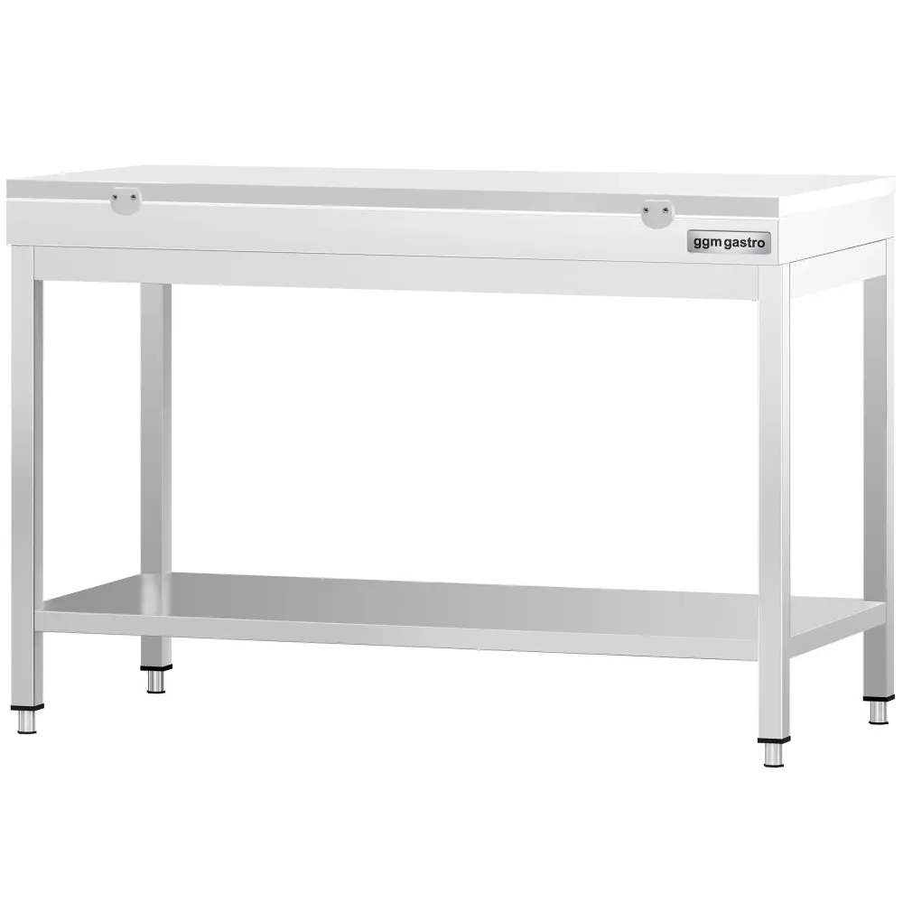 Маса от неръждаема стомана PREMIUM - 1200x700mm - с основен рафт - с включена дъска за рязане - бяла
