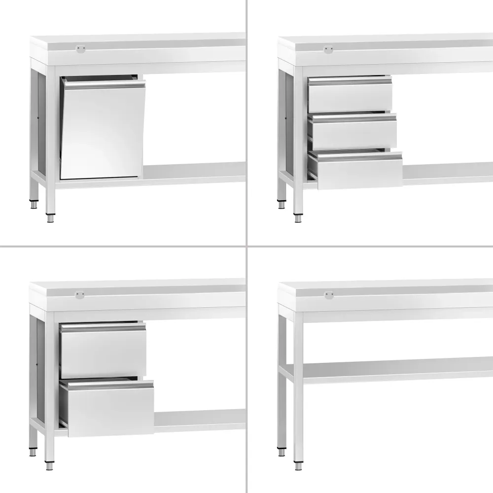 Маса от неръждаема стомана PREMIUM - 1200x700mm - с основен рафт - с включена дъска за рязане - бяла