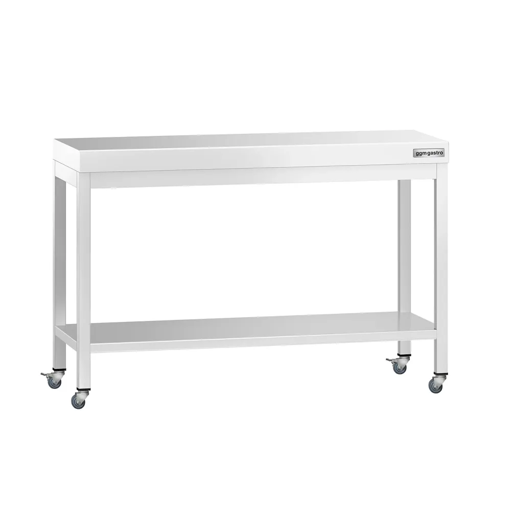 Работна маса PREMIUM от неръждаема стомана - 1200x700mm - с основа и колелца