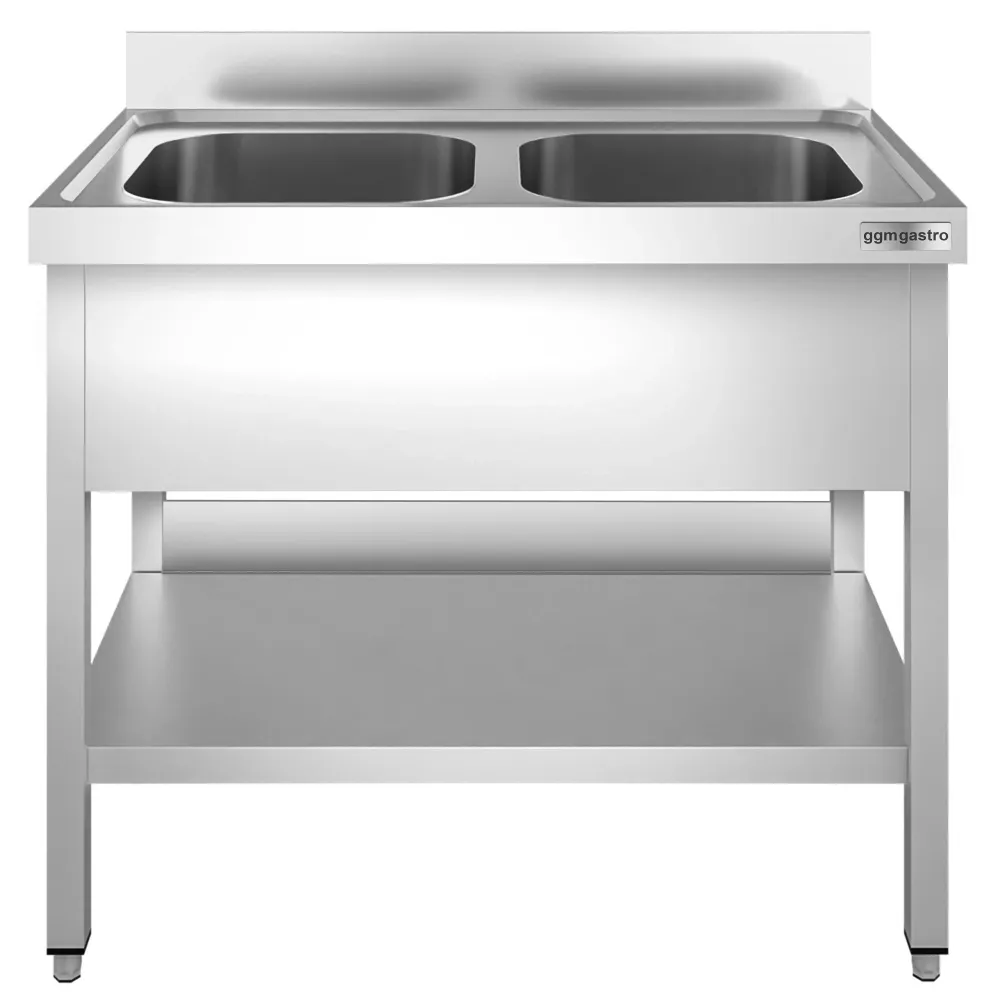 Професионална мивка от неръждаема стомана PREMIUM - 1200x700mm - с долен рафт - с 2 корита централно