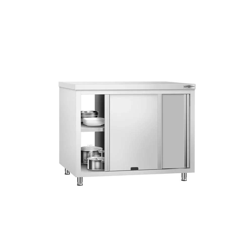 Професионален Работен шкаф от неръждаема стомана PREMIUM - 1200x700mm - с плъзгащи се врати | проходна конструкция