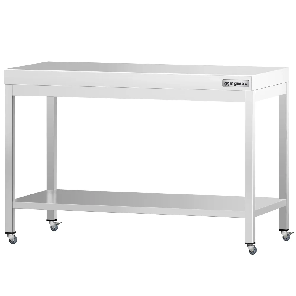 Работна маса PREMIUM от неръждаема стомана - 1200x800mm - с основа и колелца