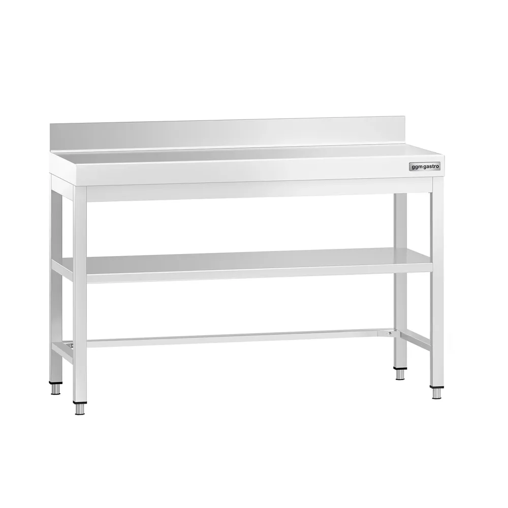 Маса от неръждаема стомана PREMIUM - 1200x800mm - с основен рафт и борд отзад и укрепваща връзка