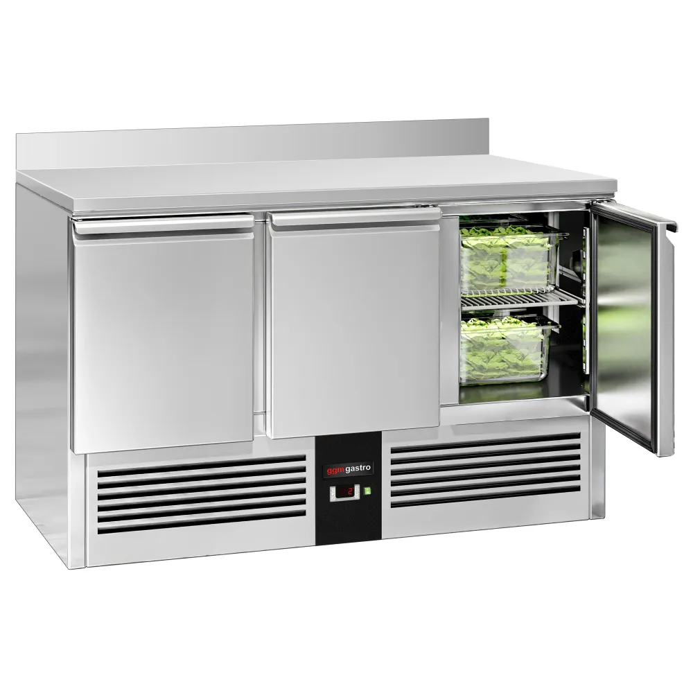 Професионална хладилна маса PREMIUM - 1368x700mm - с 3 врати - GN 1/1 - вграден агрегат - с гръб 100мм