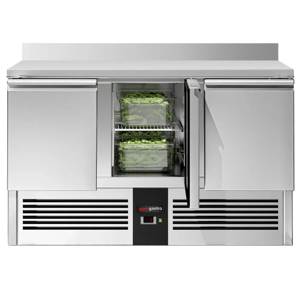 Професионална хладилна маса PREMIUM - 1368x700mm - с 3 врати - GN 1/1 - вграден агрегат - с гръб 100мм