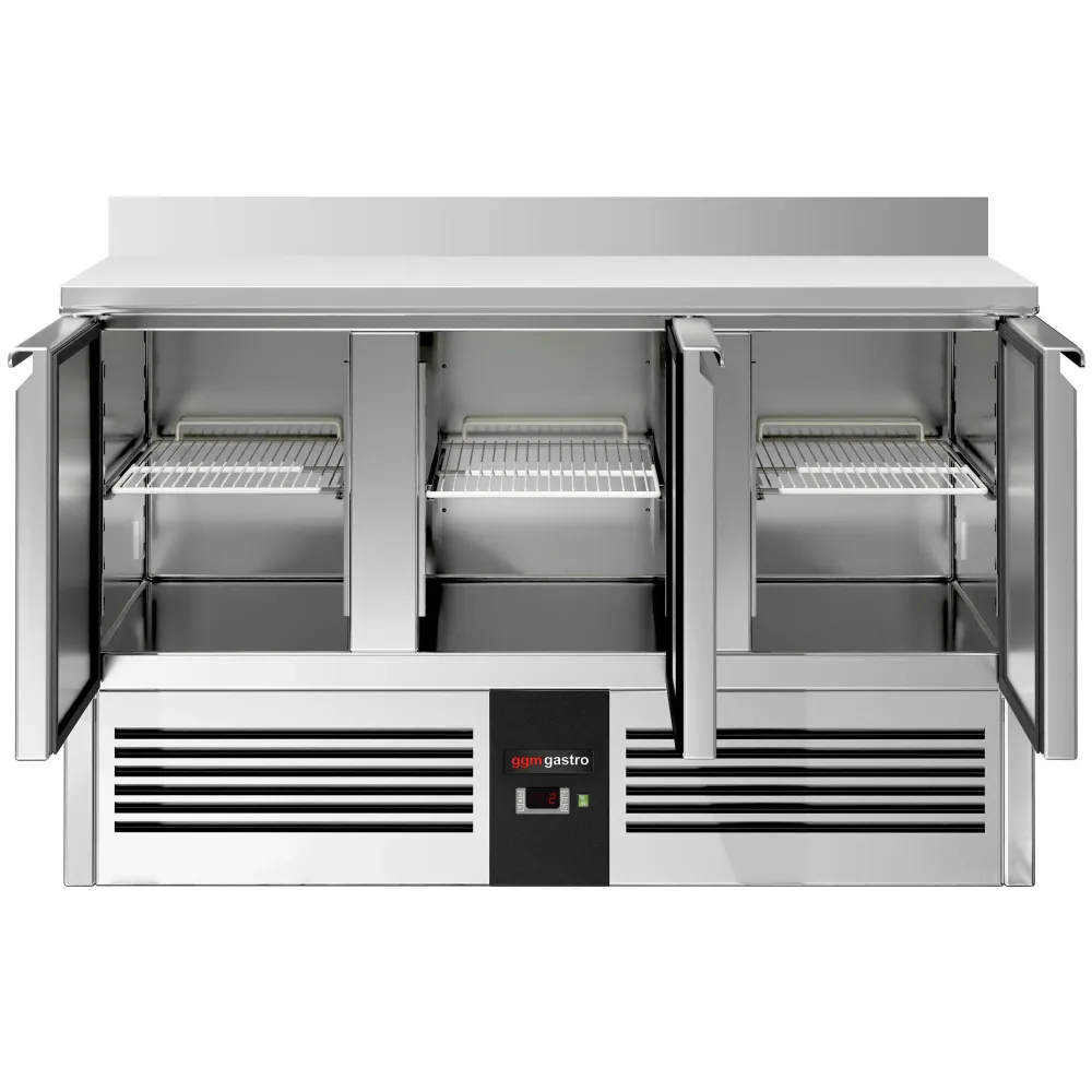 Професионална хладилна маса PREMIUM - 1368x700mm - с 3 врати - GN 1/1 - вграден агрегат - с гръб 100мм
