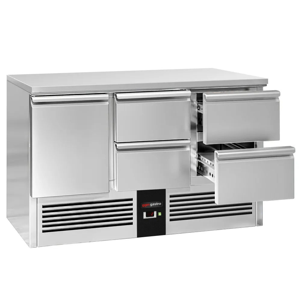 Професионална хладилна маса PREMIUM - 1368x700mm - с 1 врата - 4 чекмеджета - GN 1/1 - вграден агрегат
