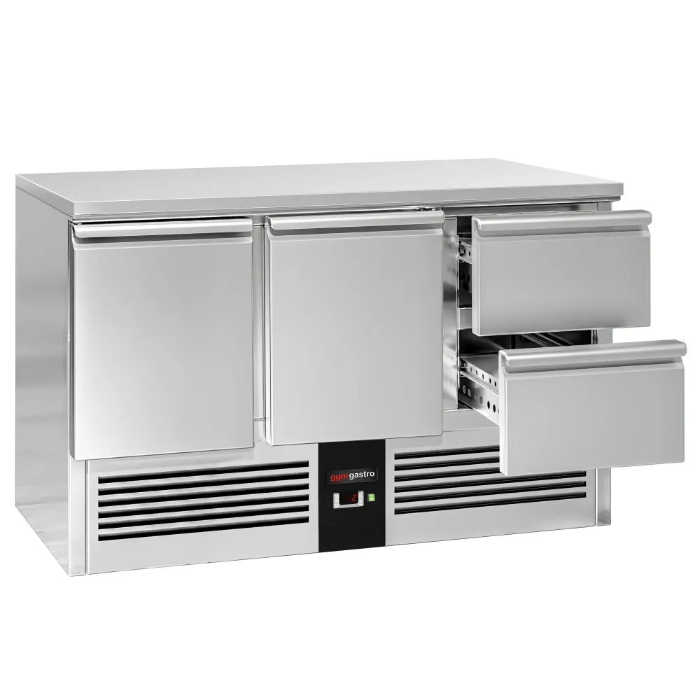 Професионална хладилна маса PREMIUM - 1368x700mm - с 2 врати - 2 чекмеджета - GN 1/1 - вграден агрегат