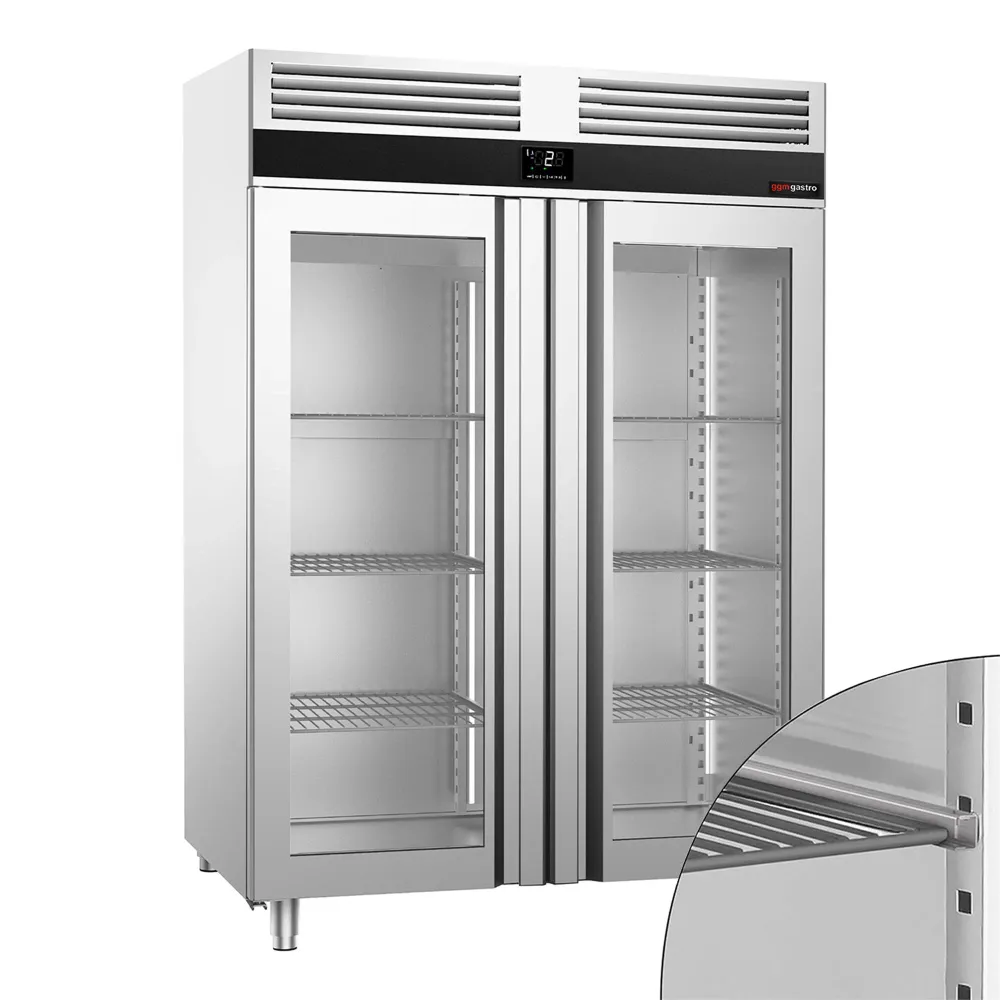 Хладилен шкаф със стъклена врата PREMIUM - GN 2/1 - 1400 литра - с 2 стъклени врати
