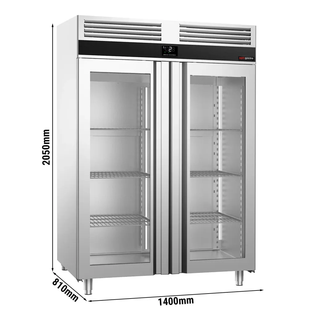 Хладилен шкаф със стъклена врата PREMIUM - GN 2/1 - 1400 литра - с 2 стъклени врати
