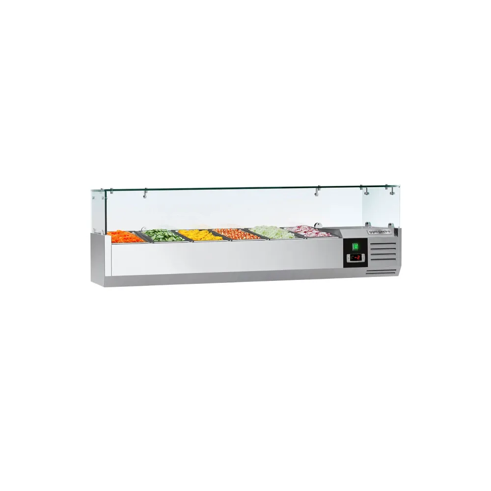 Настолна хладилна витрина PREMIUM - 1400x335x460mm - 6x GN 1/4 - с право стъкло
