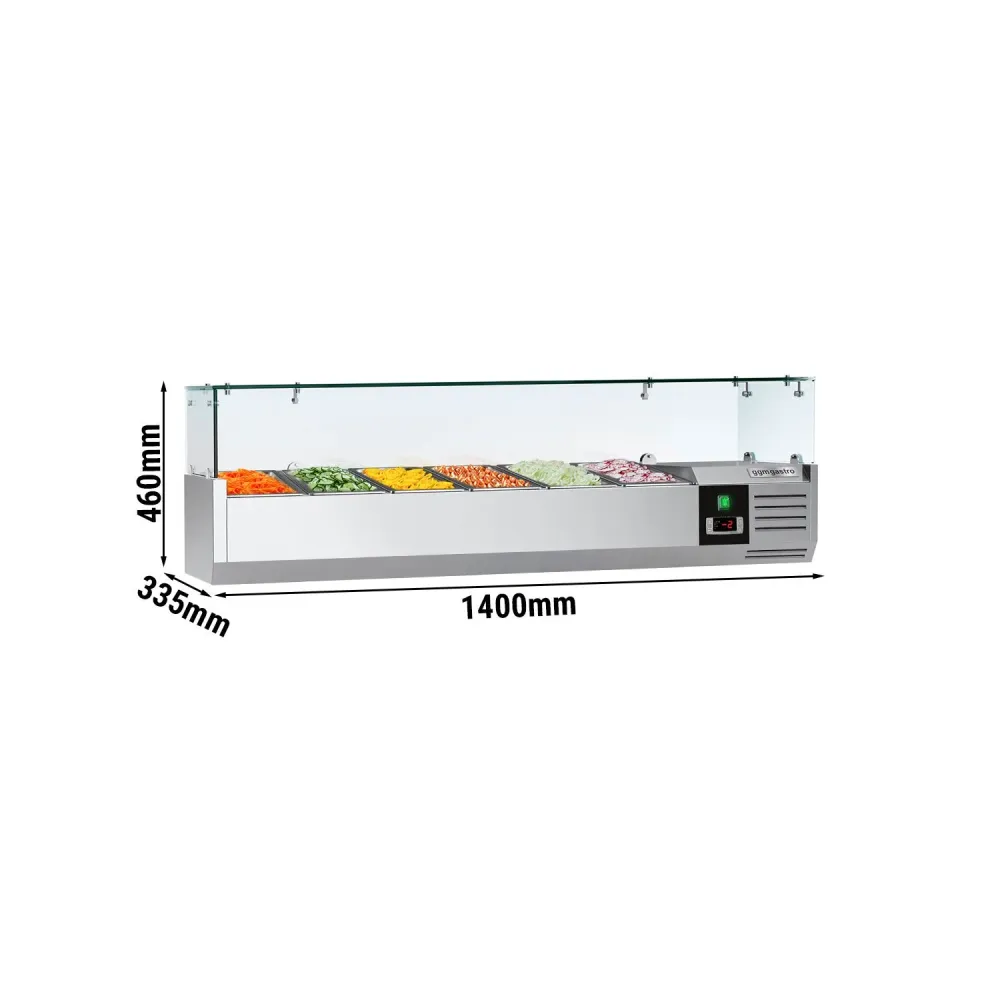 Настолна хладилна витрина PREMIUM - 1400x335x460mm - 6x GN 1/4 - с право стъкло