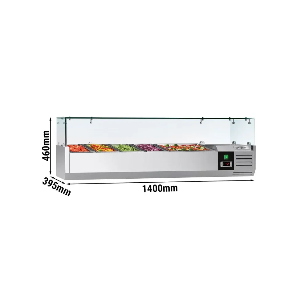 Настолна хладилна витрина PREMIUM - 1400x395mm - 6x GN 1/3 - с право стъкло