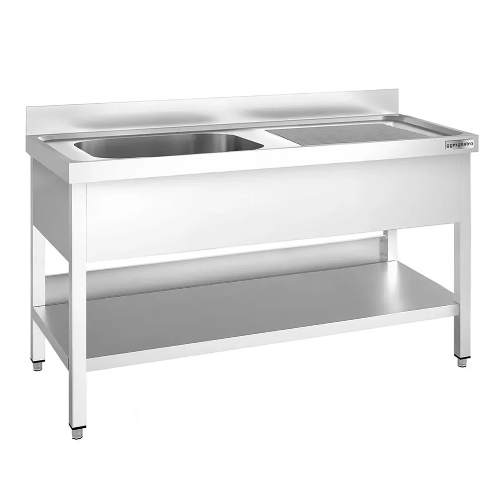 Професионална мивка от неръждаема стомана PREMIUM - 1400x600mm - с долен рафт - с 1 корито вляво