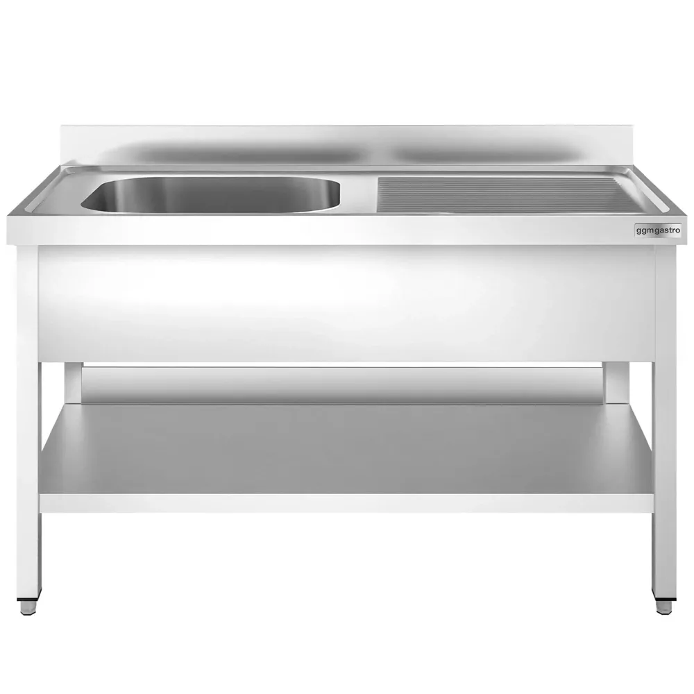 Професионална мивка от неръждаема стомана PREMIUM - 1400x600mm - с долен рафт - с 1 корито вляво