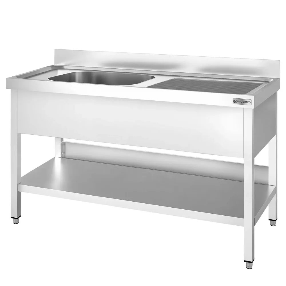 Професионална мивка от неръждаема стомана PREMIUM - 1400x600mm - с долен рафт - с 1 корито вляво