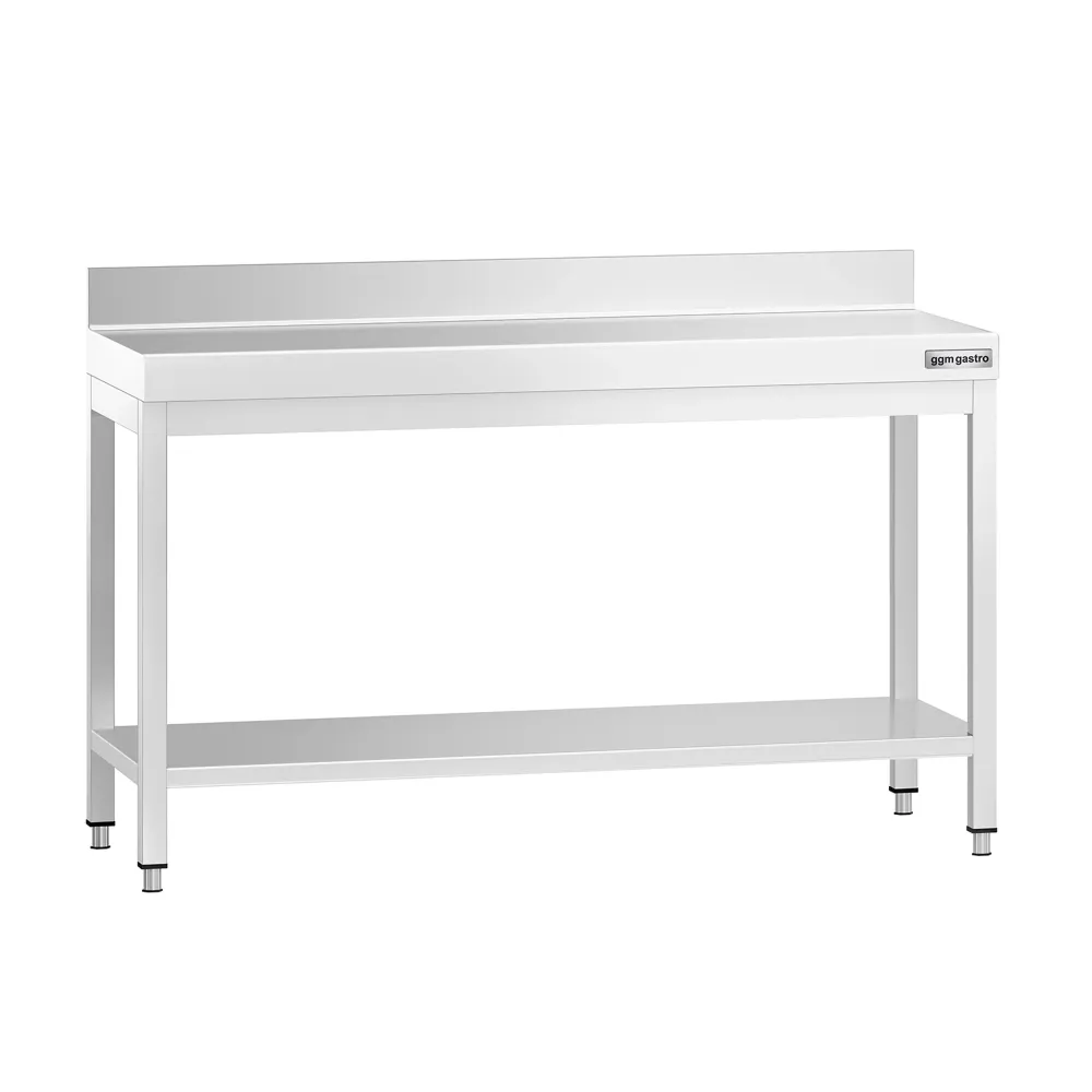 Маса от неръждаема стомана PREMIUM - 1400x600mm - с основен рафт и борд отзад