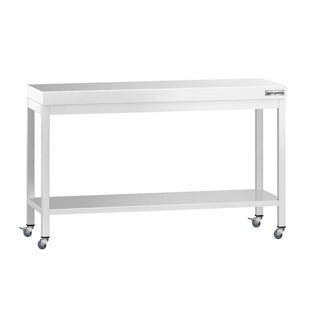 Работна маса PREMIUM от неръждаема стомана - 1400x600mm - с основа и колелца