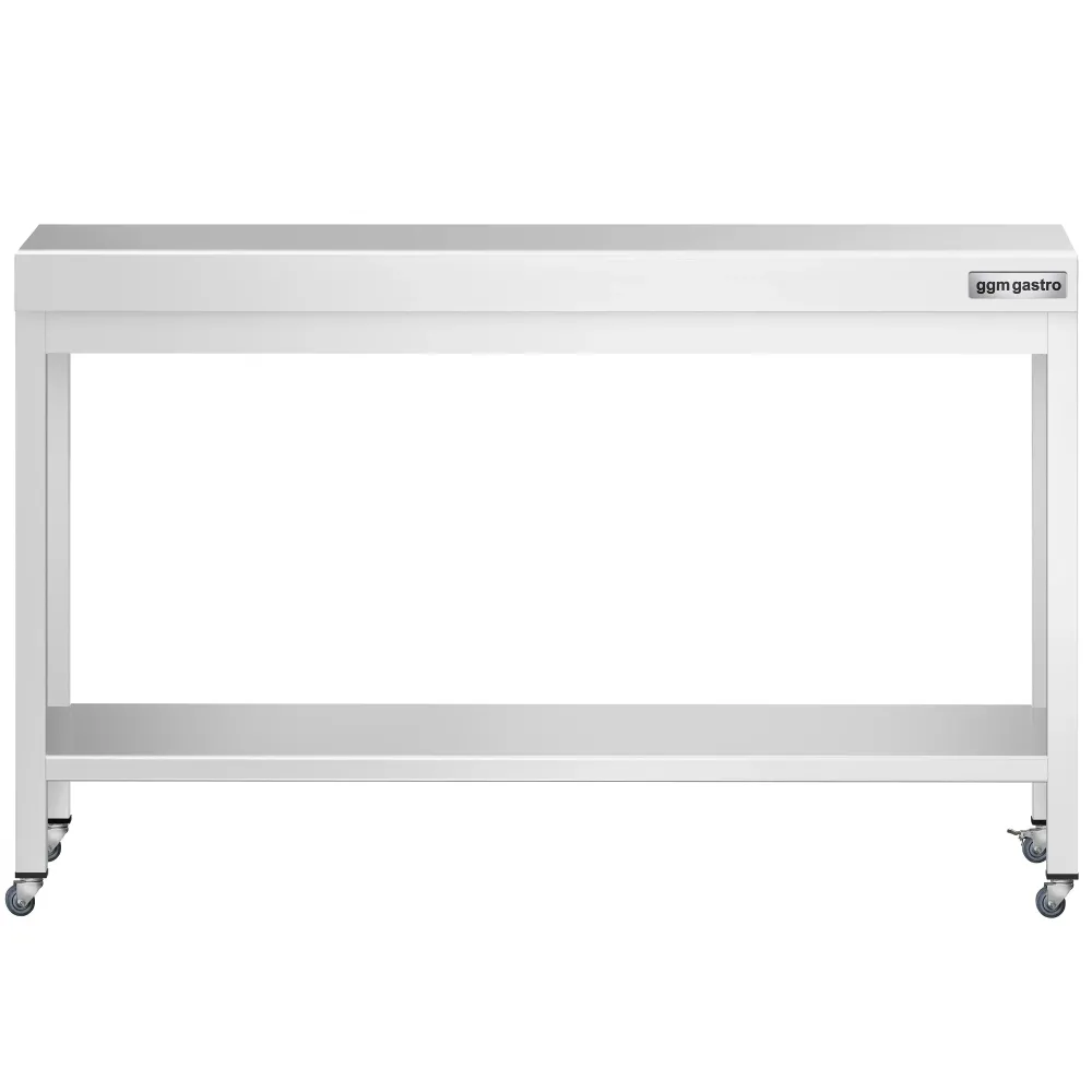 Работна маса PREMIUM от неръждаема стомана - 1400x600mm - с основа и колелца