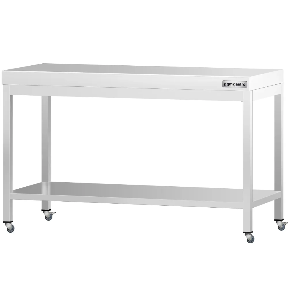 Работна маса PREMIUM от неръждаема стомана - 1400x600mm - с основа и колелца